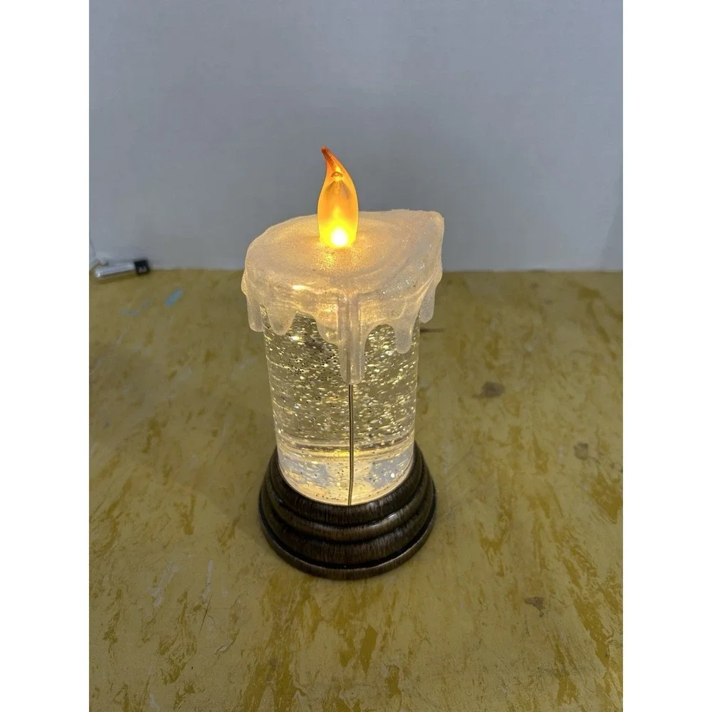LED Glitter Swirl Water Candle Snow Globe Flickering Flame Bronze Base 1047-195‎